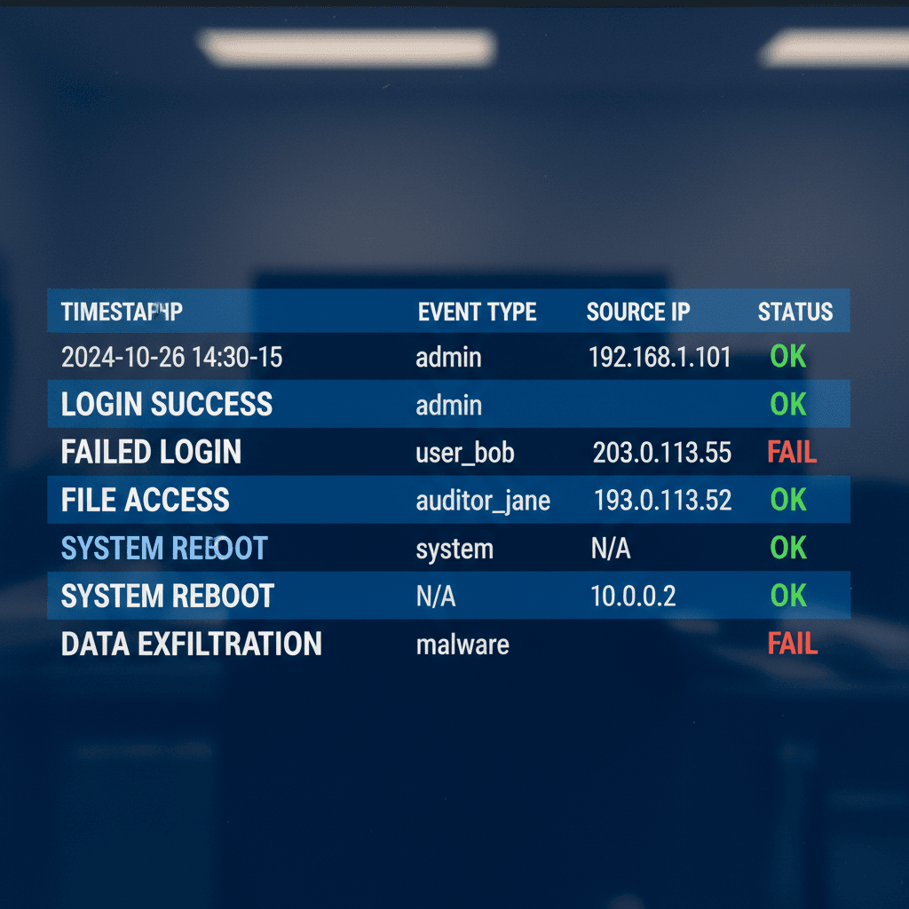 Close-up of a digital access control audit log with entry history on screen