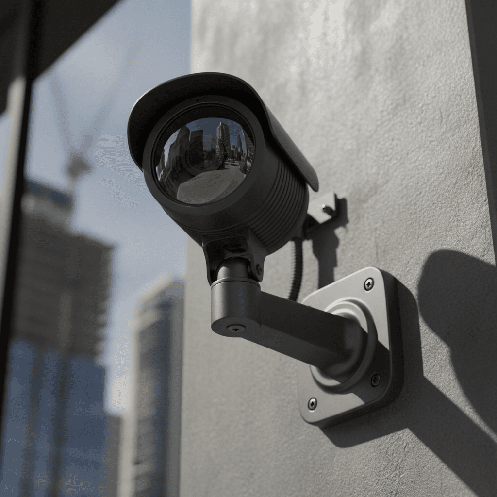 CCTV camera mounted on commercial building