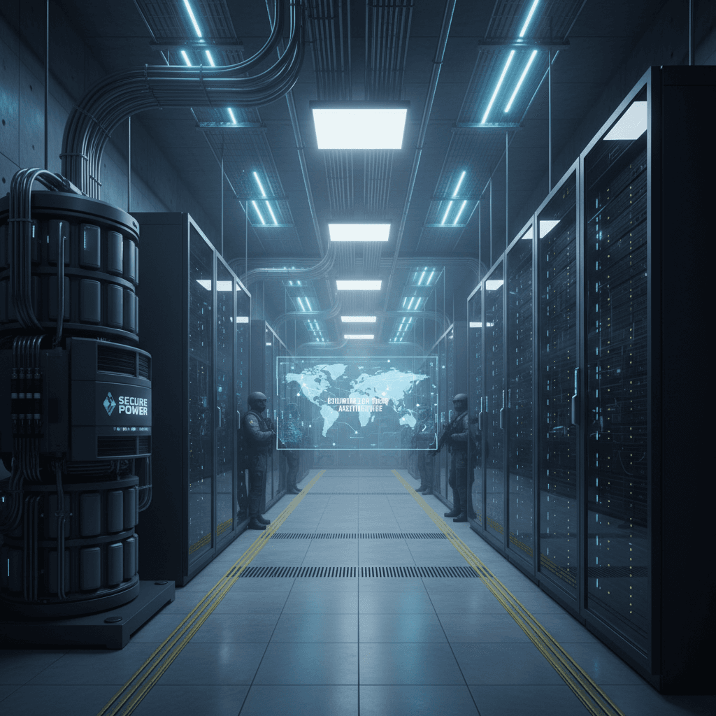 Secure data storage center with network servers and backup infrastructure