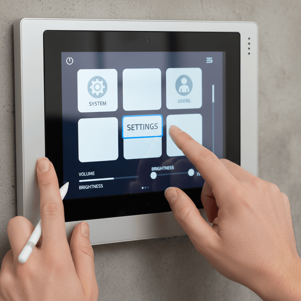 Close-up of intercom settings being programmed on site