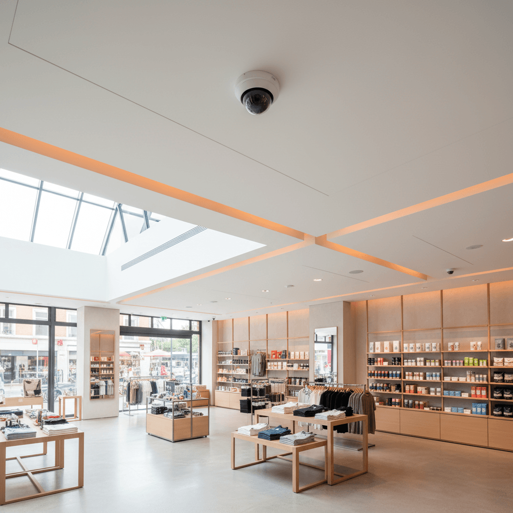 Dome camera installation in retail commercial space