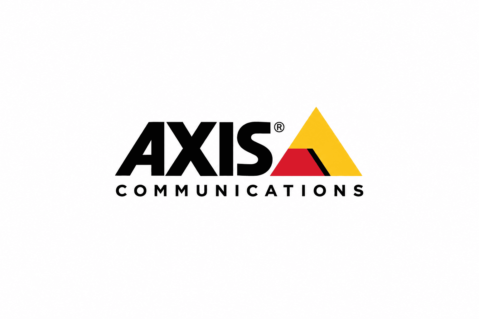 Axis Communications logo with bold black text and a yellow triangle with a red corner.