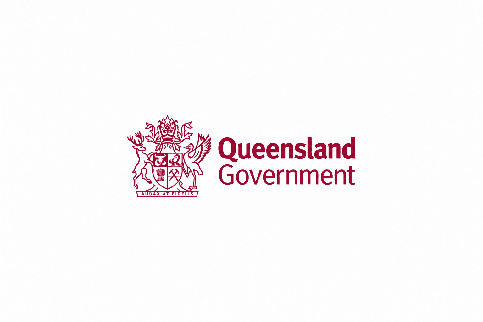 Maroon Queensland Government logo with the state coat of arms on a white background.