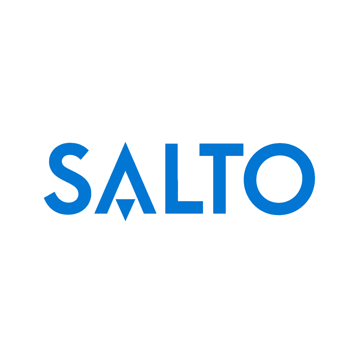Blue SALTO logo on white background with a stylized A and a small downward triangle.